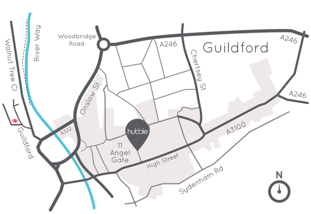 Hubble kitchen showroom location map Guildford, Surrey Hubble kitchen showroom location map Guildford, Surrey
